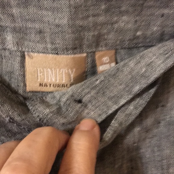 Finity Naturals Gray & White Tweed 100% Linen Cropped Cargo Pant Size 10 - Picture 2 of 4